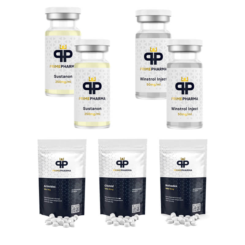 Pakiet na przyrost masy mięśniowej (zastrzyk doustny) Sustanon + Winstrol (8 tygodni) Prime Pharma