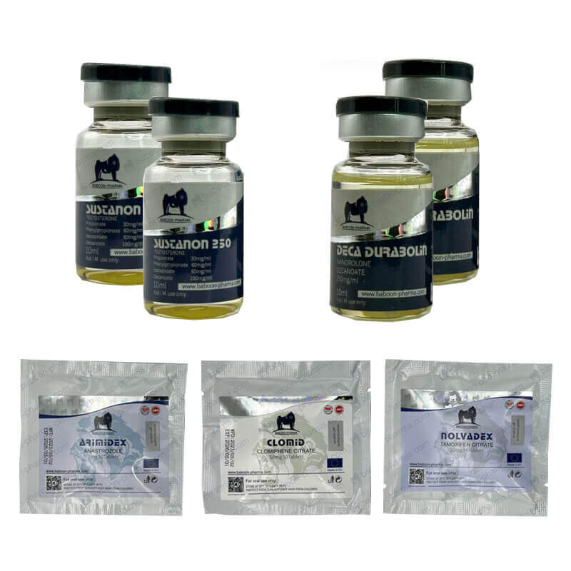 POZIOM II (WSTRZYKNIĘCIE) Opakowanie na przyrost masy: SUSTANON + DECA + PCT (8 tygodni) Baboon Pharma