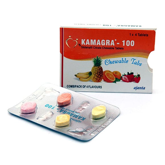 Kamagra 100 tabletki do żucia cztery smaki cytrynian sildenafilu CT 1×4 apteka UE