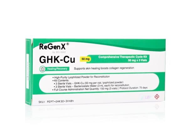 ReGenX GHK-Cu 50 mg/ml, 3 fiolki (50 mg) + 3 tacki na wodę (3 ml) - Beligas(international)